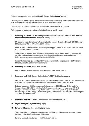 Tilslutningsbidrag - DONG Energy distribution