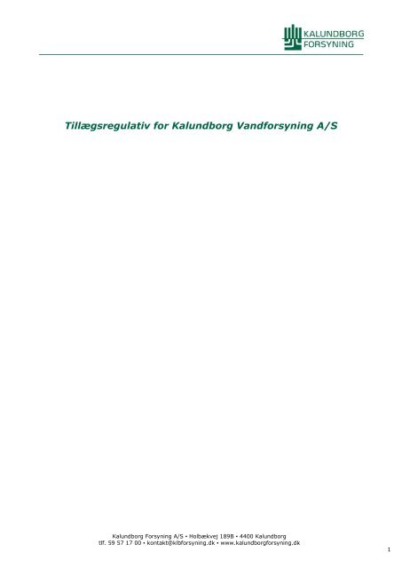 Tillægsregulativ for Kalundborg Vandforsyning A/S