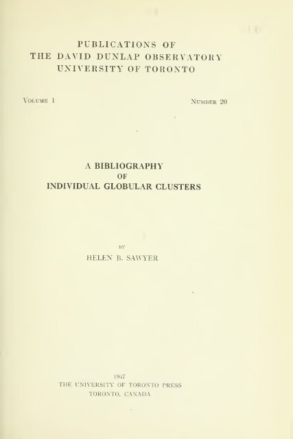 Helen B. Sawyer A Bibliography of Individual Globular Clusters