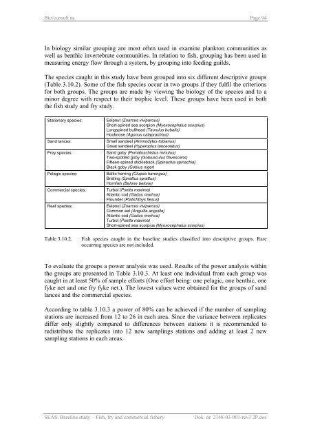 Baseline study Fish, fry and commercial fishery Nysted Offshore ...