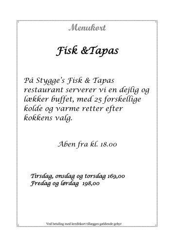 Menukort Fiske & skaldyrs buffet - Stygge Krumpen