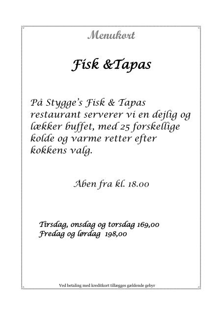 Menukort Fiske & skaldyrs buffet - Stygge Krumpen