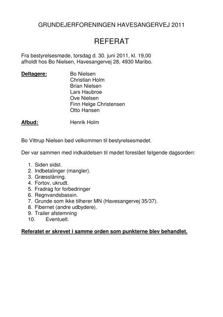 REFERAT - Grundejerforeningen Havesangervej 2011