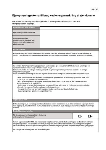 Ejeroplysningsskema til brug ved energimærkning af ejendomme