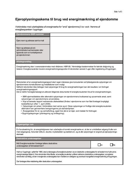 Ejeroplysningsskema til brug ved energimærkning af ejendomme