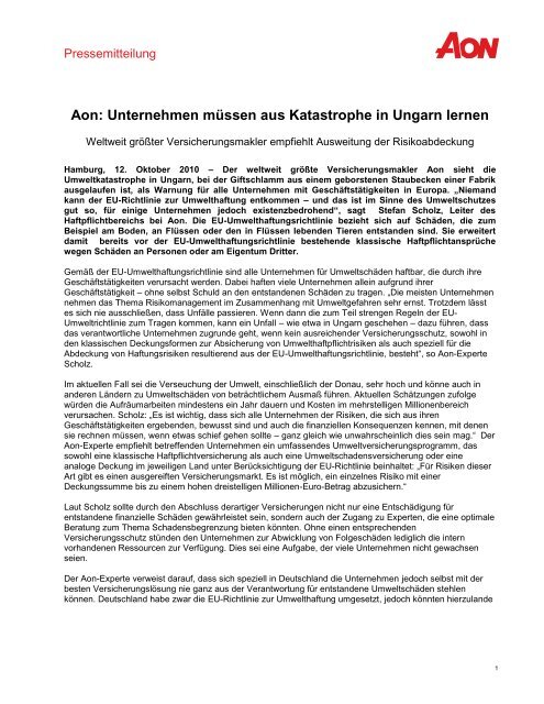 Aon Unternehmen Mussen Aus Katastrophe In Ungarn Lernen