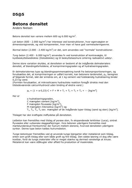 Betons densitet - Materials.dk
