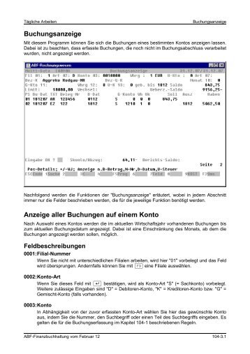 Buchungsanzeige Anzeige aller Buchungen auf einem Konto