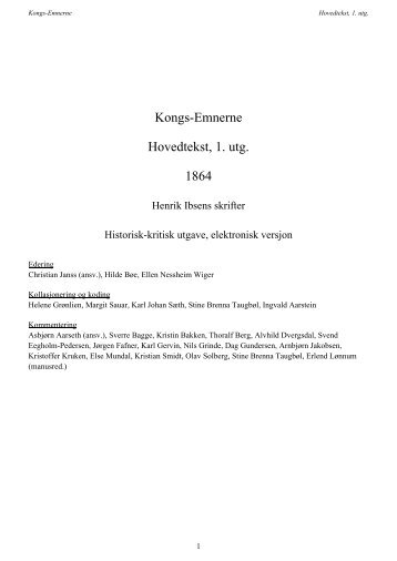 Kongs-Emnerne Hovedtekst, 1. utg. 1864 - Henrik Ibsens skrifter