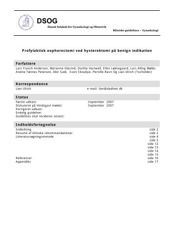 Profylaktisk oophorectomi ved hysterektomi på benign ... - DSOG