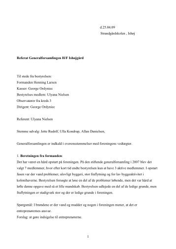 Referat fra generalforsamlingen i 2009 - Haveforeningen HF Ishøjgård