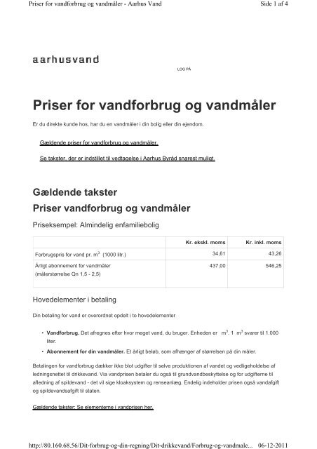Priser for vandforbrug og vandmåler - Aarhus Vand