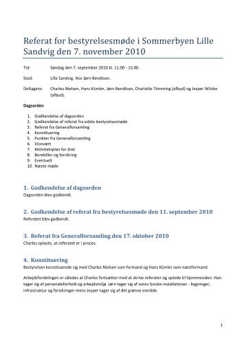 Referat for bestyrelsesmøde i Sommerbyen Lille ... - lillesandvig.dk