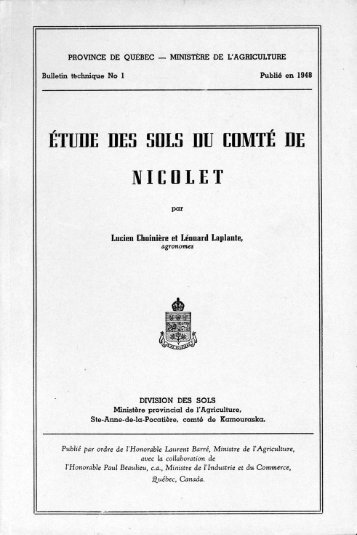 PQ43 Étude des sols du comté de Nicolet - IRDA