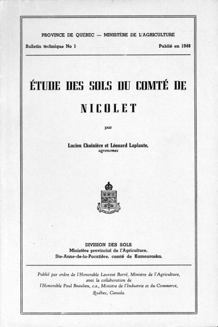 PQ43 Étude des sols du comté de Nicolet - IRDA