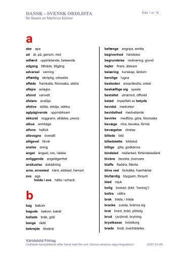 Ordlista för läsare av Martinus på danska - Världsbild förlag