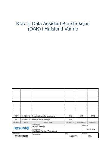 Krav til Data Assistert Konstruksjon (DAK) i Hafslund Varme