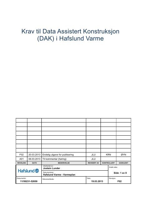 Krav til Data Assistert Konstruksjon (DAK) i Hafslund Varme