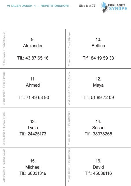 Side 1 af 77 VI TALER DANSK 1 — REPETITIONSKORT INDHOLD