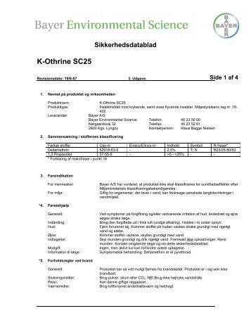 Sikkerhedsdatablad K-Othrine SC25 - Bayer Pestcontrol Expert