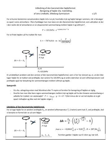 Udledning af den barometriske højdeformel. - Beregning ... - Rumfysik