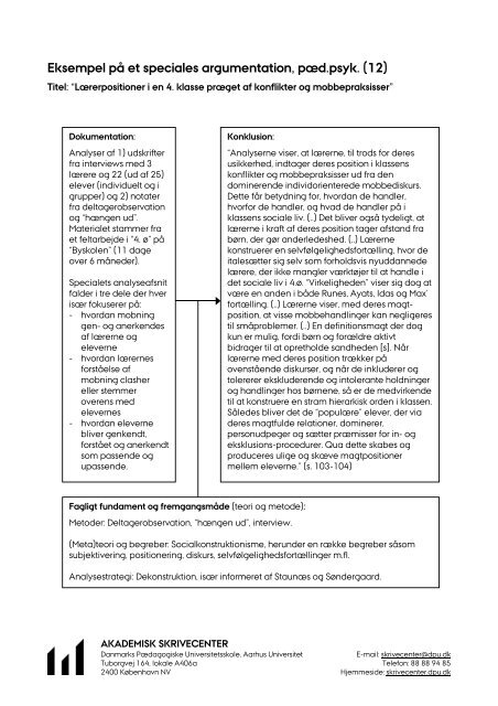 Eksempel på et speciales argumentation, pæd.psyk. (12) - Institut for ...