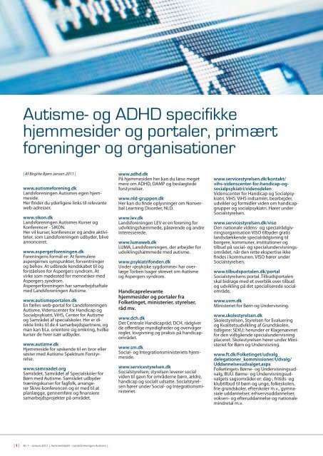 Autisme- og ADHD specifikke hjemmesider og portaler, primært ...