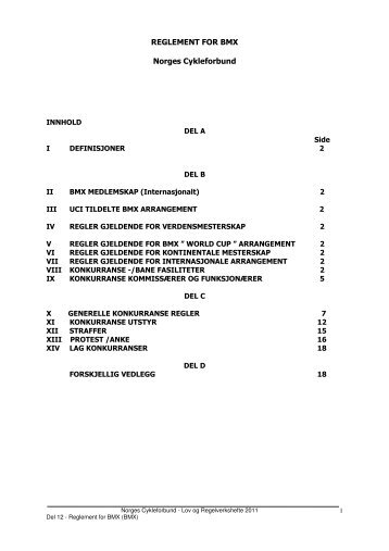 REGLEMENT FOR BMX Norges Cykleforbund - Sykling