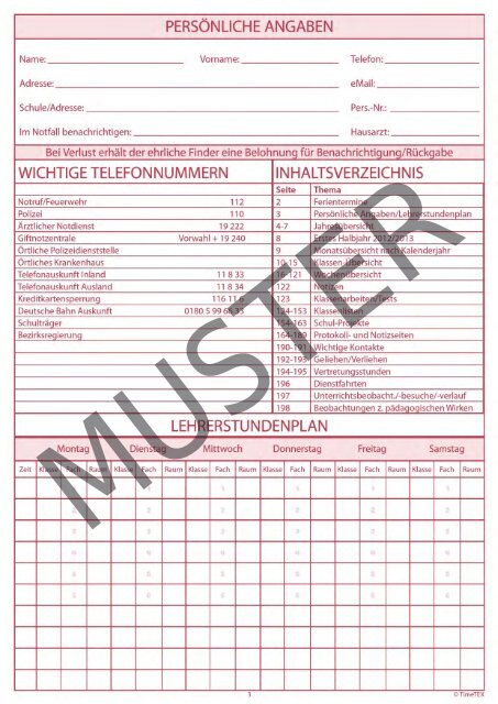 Muster Schulleiter-Planer - Timetex