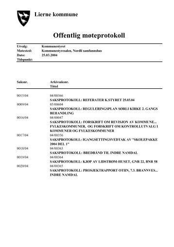 Lierne kommune Offentlig møteprotokoll - IKT Indre Namdal IKS