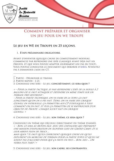 comment preparer et organiser un jeu pour un week end troupe