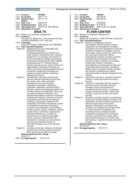 Norsk Varemerketidende nr03/12 - Patentstyret