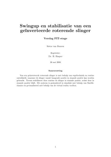 Swingup en stabilisatie van een geïnverteerde roterende slinger