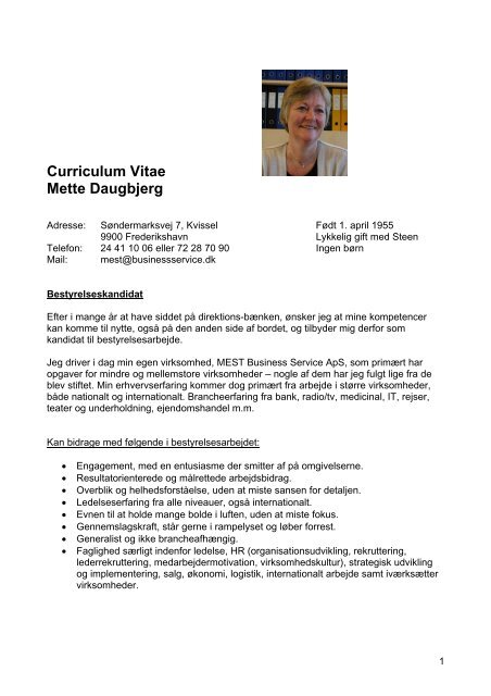 Curriculum Vitae Mette Daugbjerg