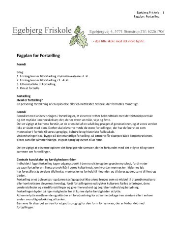 Fagplan: Fortælling - Egebjerg Friskole
