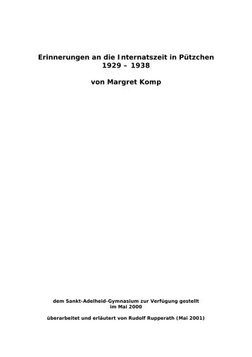 Erinnerungen an die Internatszeit in Pützchen 1929 – 1938 von ...