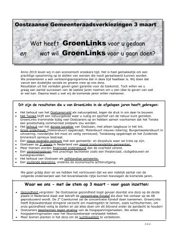 Wat heeft GroenLinks voor u gedaan en wat wil GroenLinks voor u ...