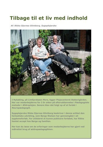 Tilbage til et liv med indhold - Forum for Ældrepædagogik