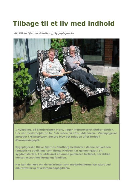 Tilbage til et liv med indhold - Forum for Ældrepædagogik