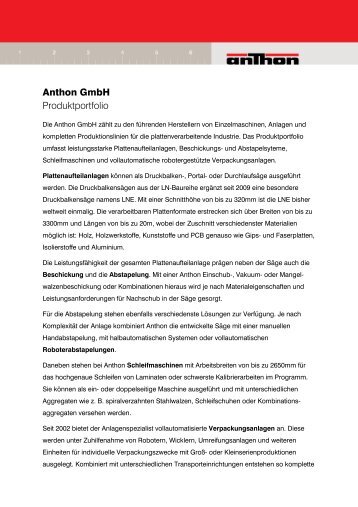 Anthon GmbH Produktportfolio - anthon.de