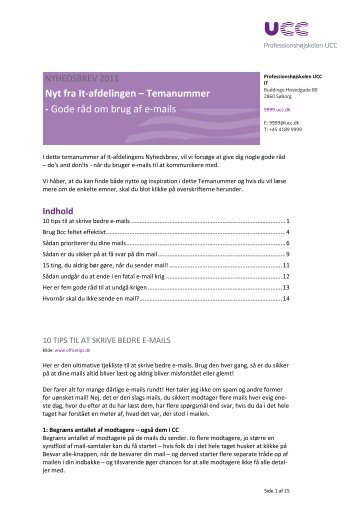 Gode råd om brug af e-mails - Professionshøjskolen UCC