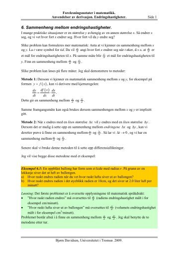 6. Sammenheng mellom endringshastigheter. - Universitetet i Tromsø