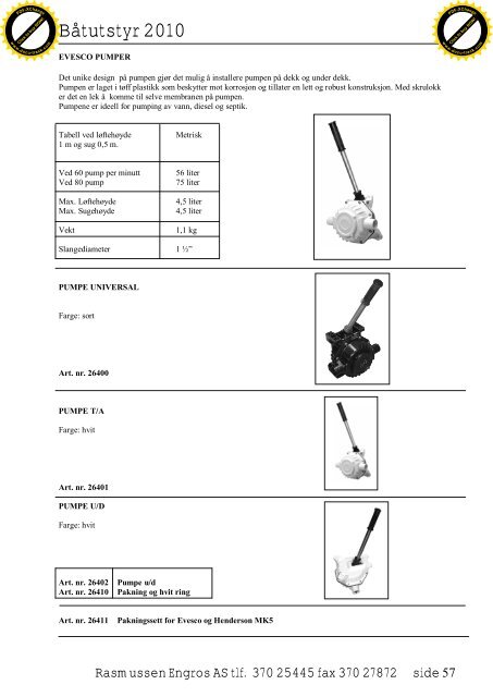 Båtutstyr 2010 - RASMUSSEN ENGROS AS
