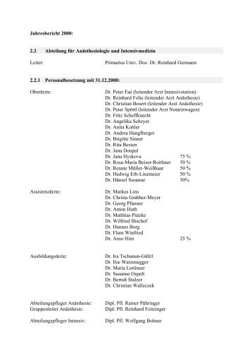 Jahresbericht 2000: 2.2 Abteilung für Anästhesiologie und ...