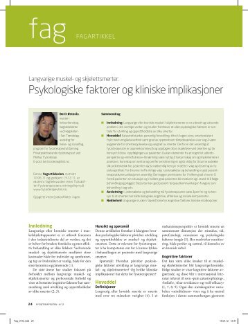 Psykologiske faktorer og kliniske implikasjoner - Fysioterapeuten