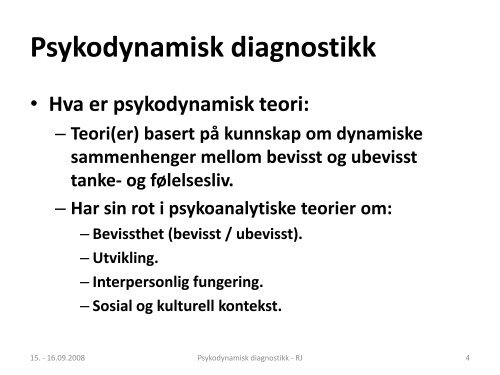 Om psykodynamisk diagnostikk. - Helse Nord
