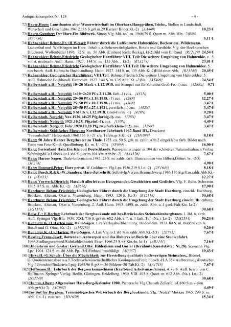 Antiquariats-Angebot Nr. 128 Harz und Bergbau - Antikbuch24