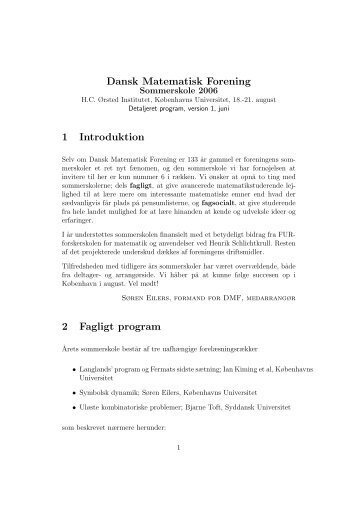 Dansk Matematisk Forening 1 Introduktion 2 Fagligt program