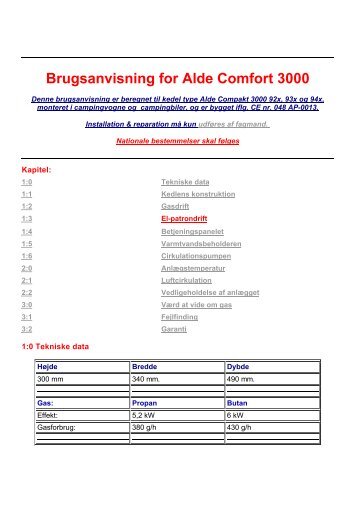 Brugsanvisning for Alde Comfort 3000