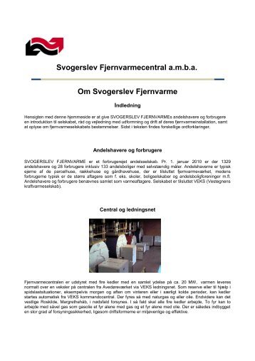 Svogerslev Fjernvarmecentral a.m.b.a. Om Svogerslev Fjernvarme
